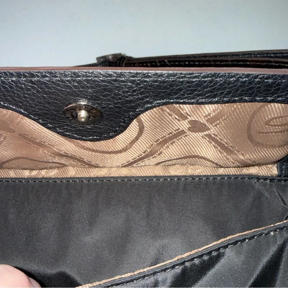 Brighton‎ Black Nylon Croc Embossed Leather Crossbody Bag F174135 Brown Trim